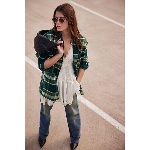 New FREE PEOPLE Reggie Blazer $178 X-LARGE Green OVERSIZED Relaxed LAYERING - Picture 1 of 6